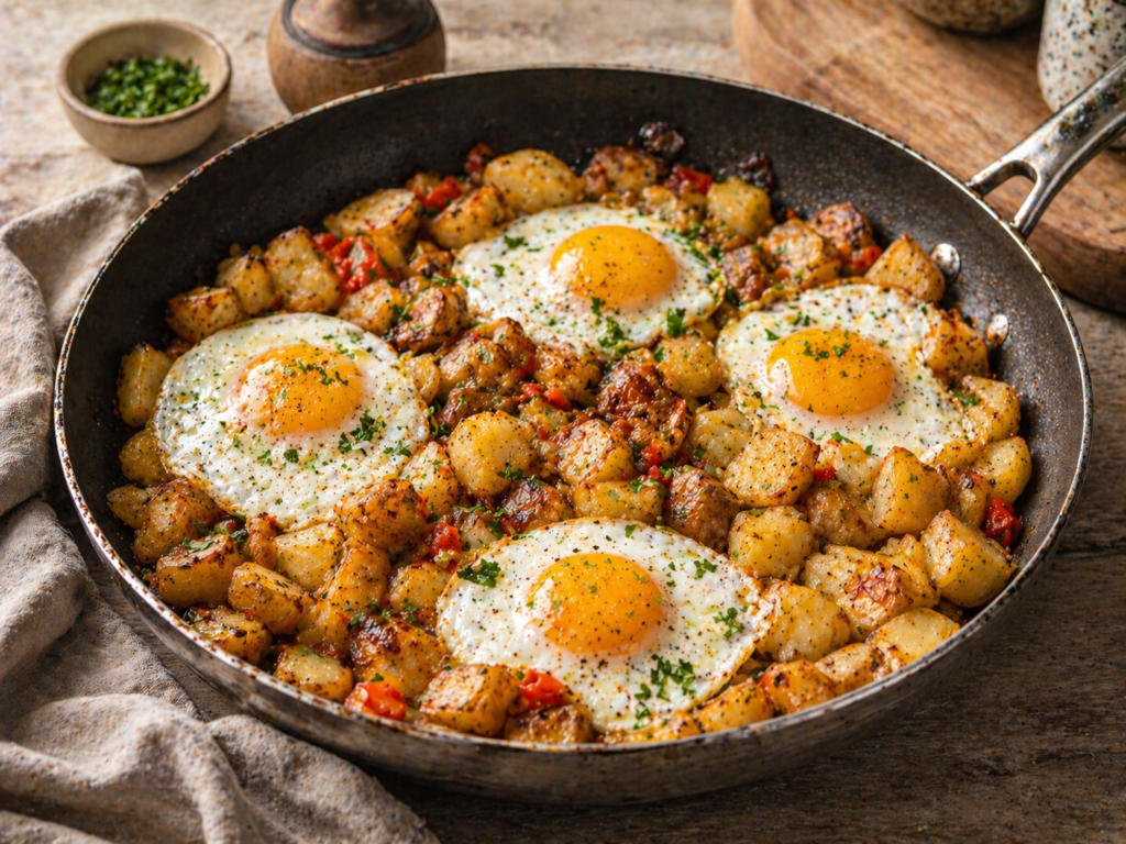 quick dinner recipes, easy egg and potato skillet quick dinner
