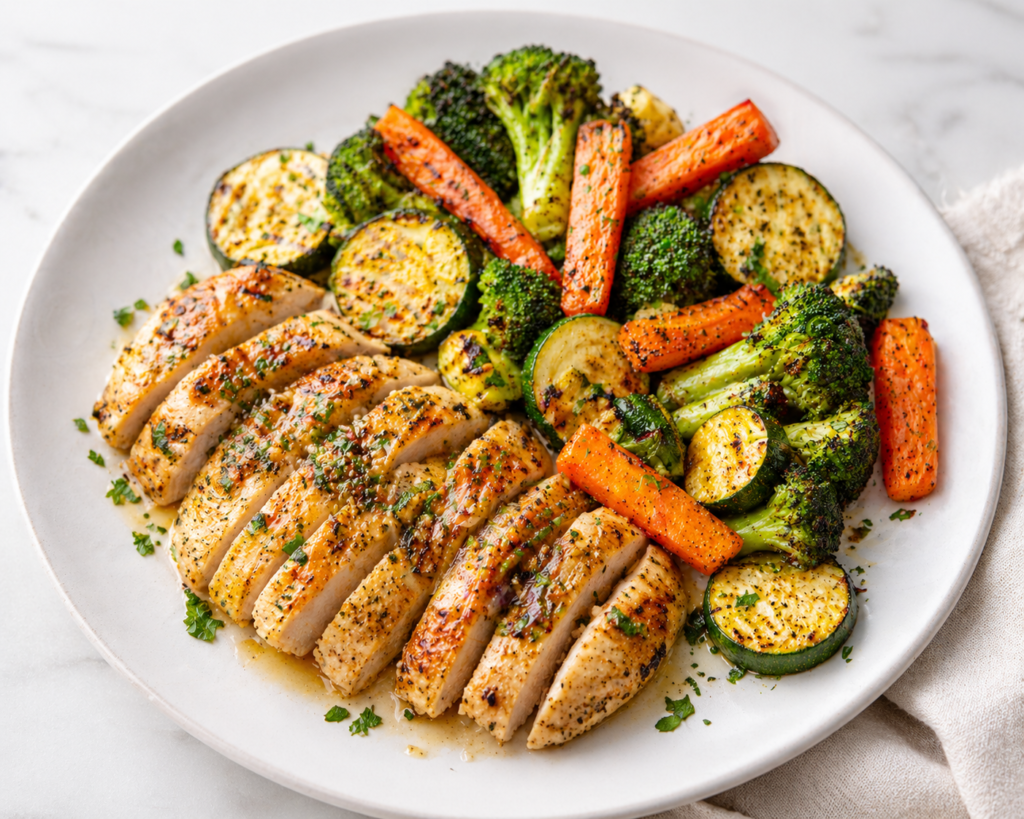 lemon garlic chicken with roasted vegetables healthy spring dinner